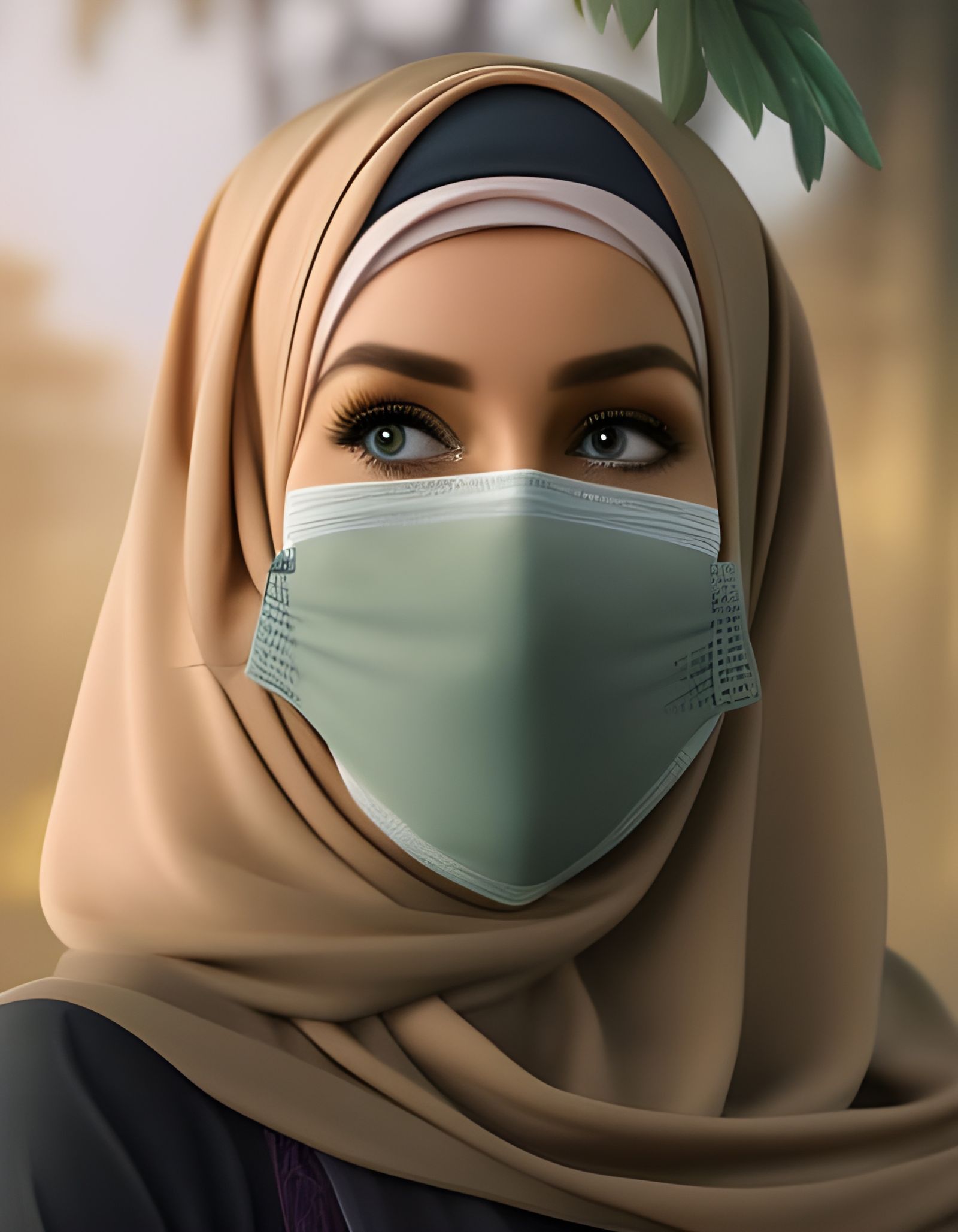 Mystic Forest Portrait: Woman in Hijab and Mask