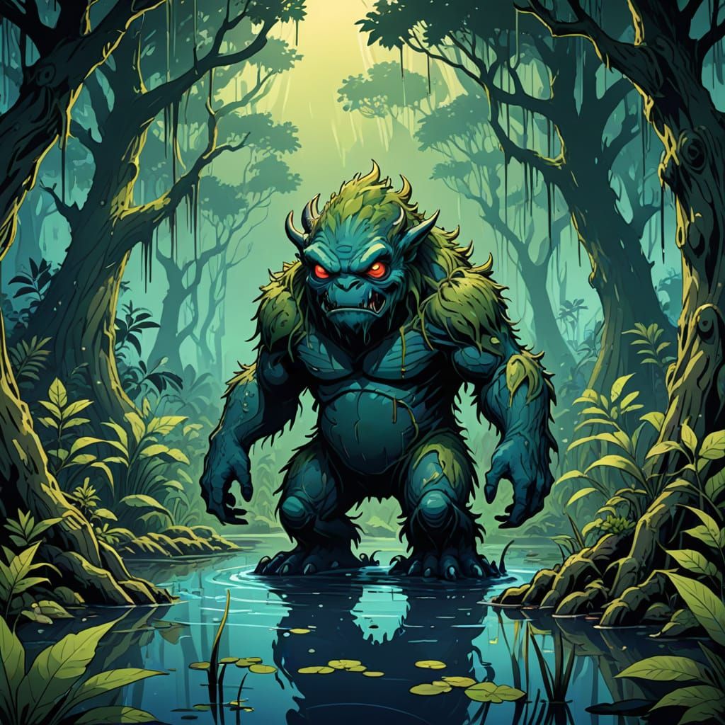 Chibi Honey Island Swamp Monster in Vibrant Cel-Shaded Style
