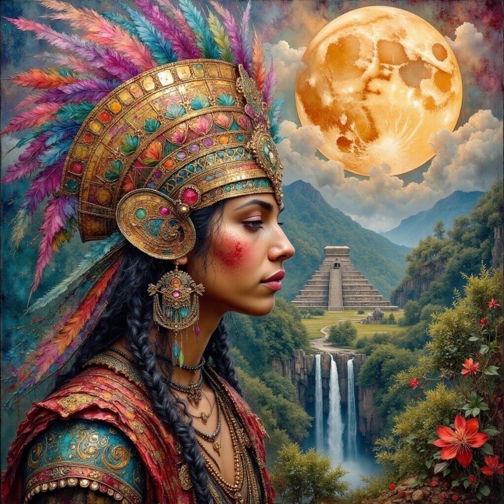 Mayan Warrior in Surreal Oil Painting