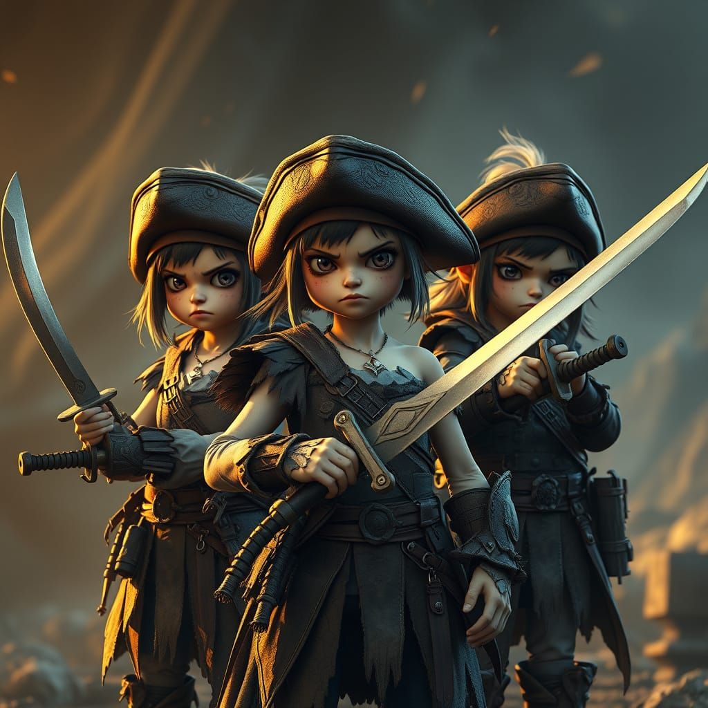 Grumpy Pirate Chicks in a Fantasy Scene