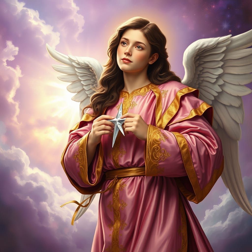 Christmas Angel with Silver Star in Baroque Style