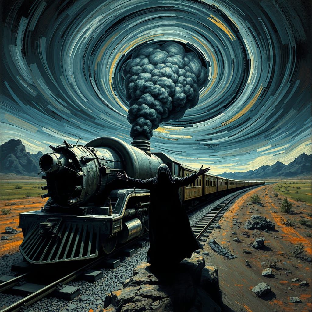Surreal Train Melts in Apocalyptic Landscape