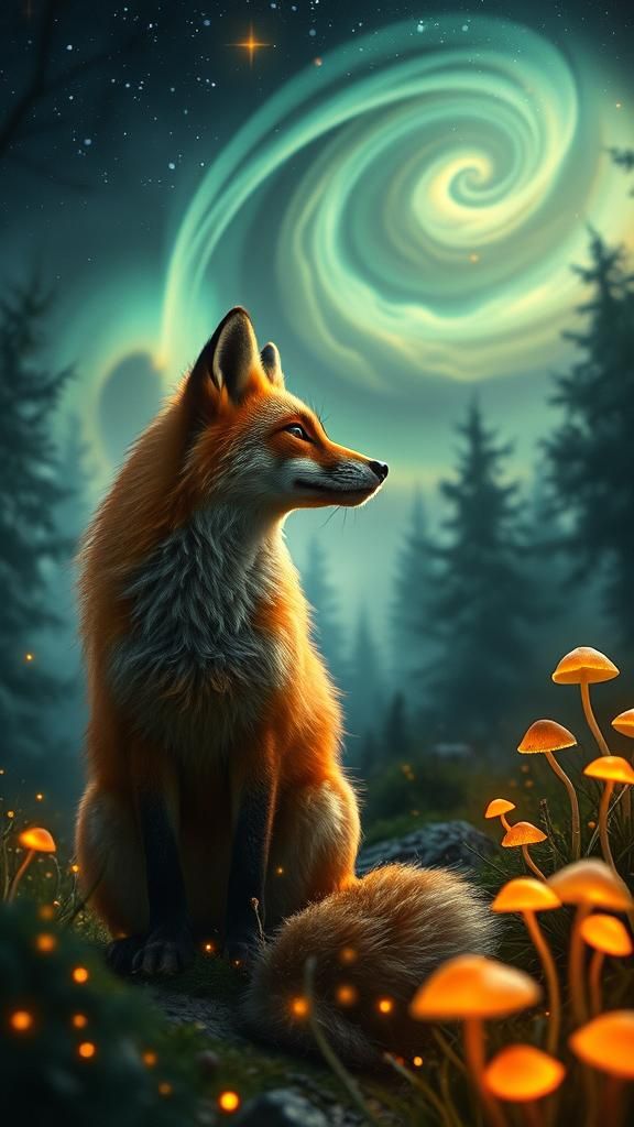Ethereal Ember Fox in Enchanted Forest, Fantasy Film Style