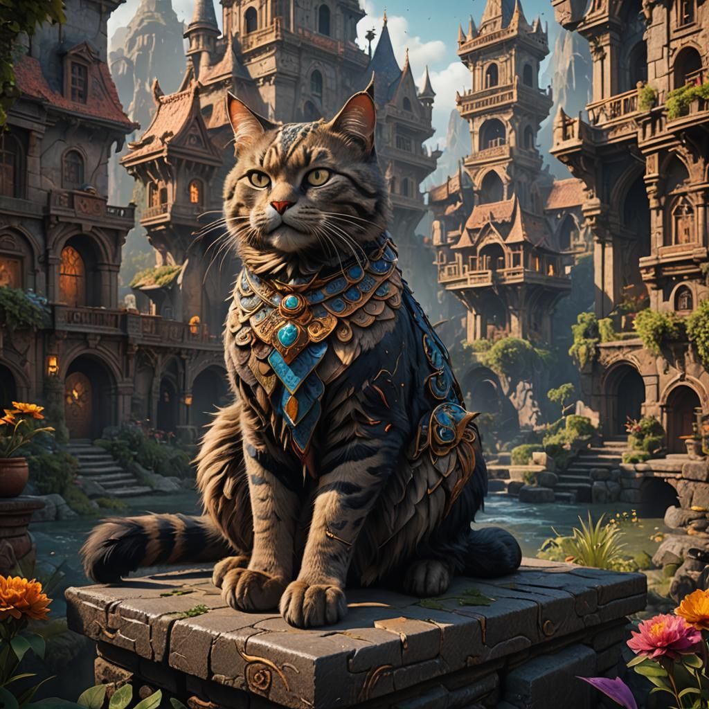 Fantastical Cat in Detailed Matte Painting Style