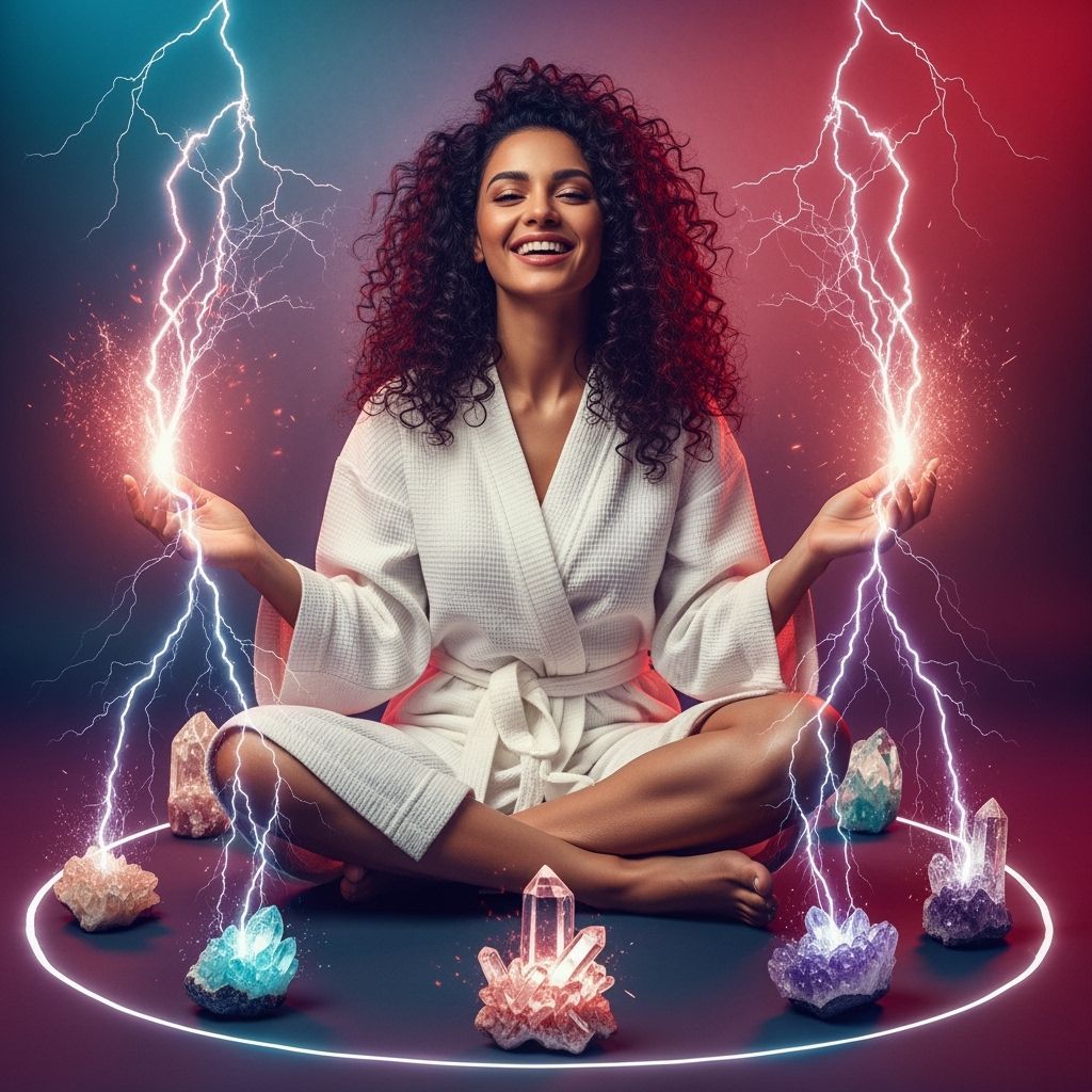 Joyful Woman Channels Crystal Energy