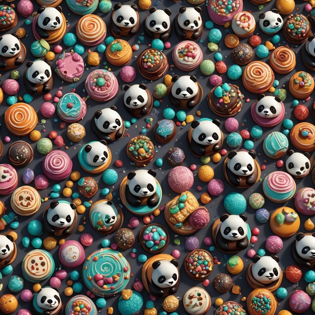 Panda Candies Enjoying Tea: Detailed Matte Painting