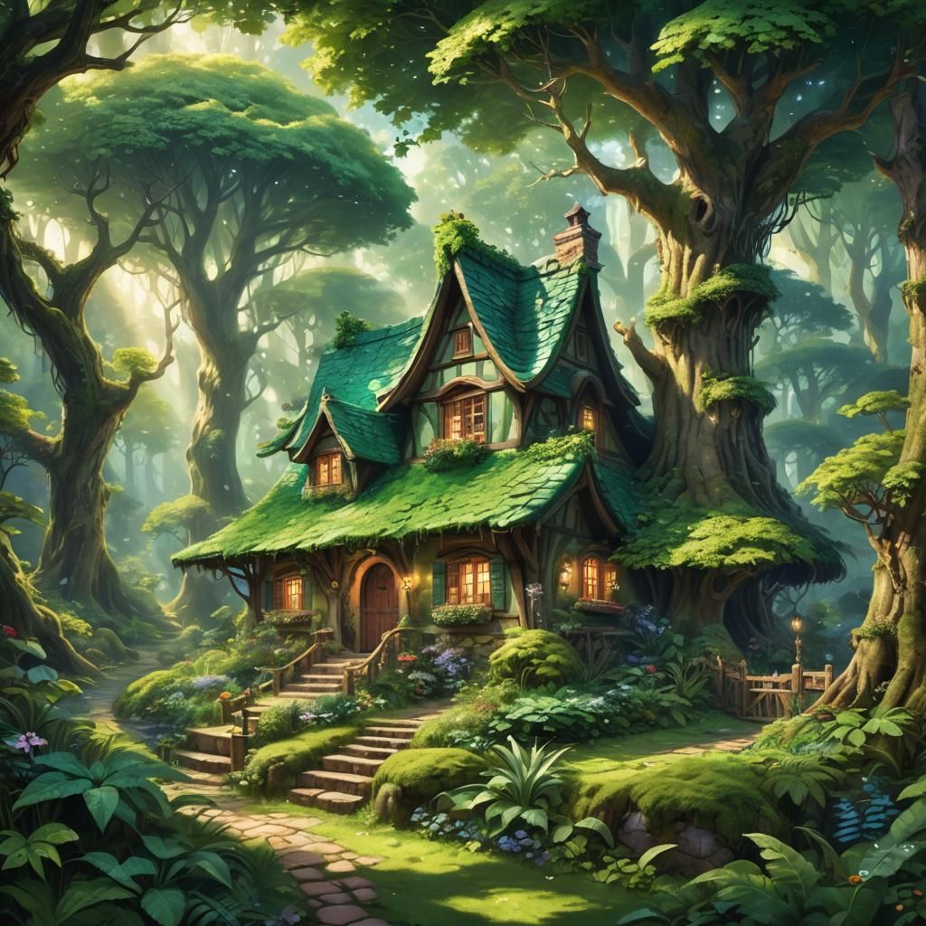 Enchanted Forest Cottage in Digital Matte Painting