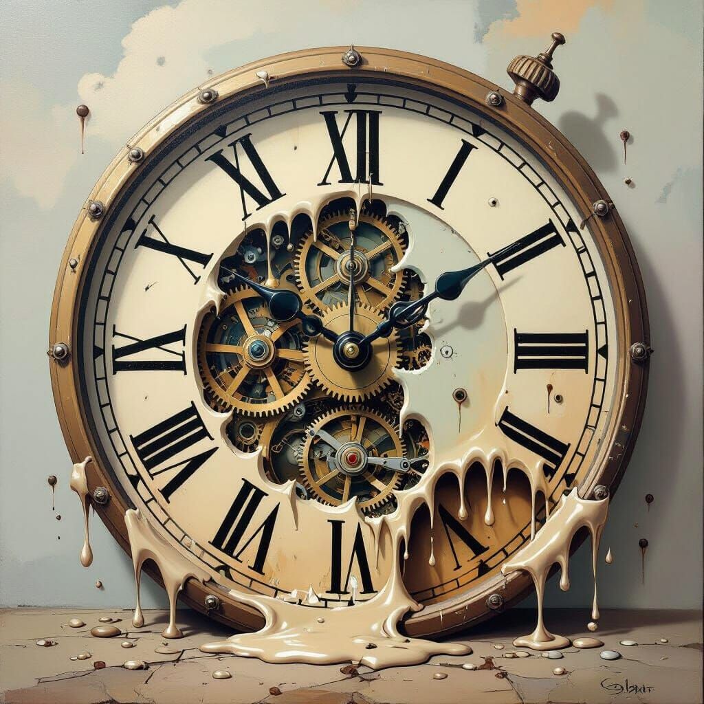 Surreal Melting Clock Painting in Dalí Style