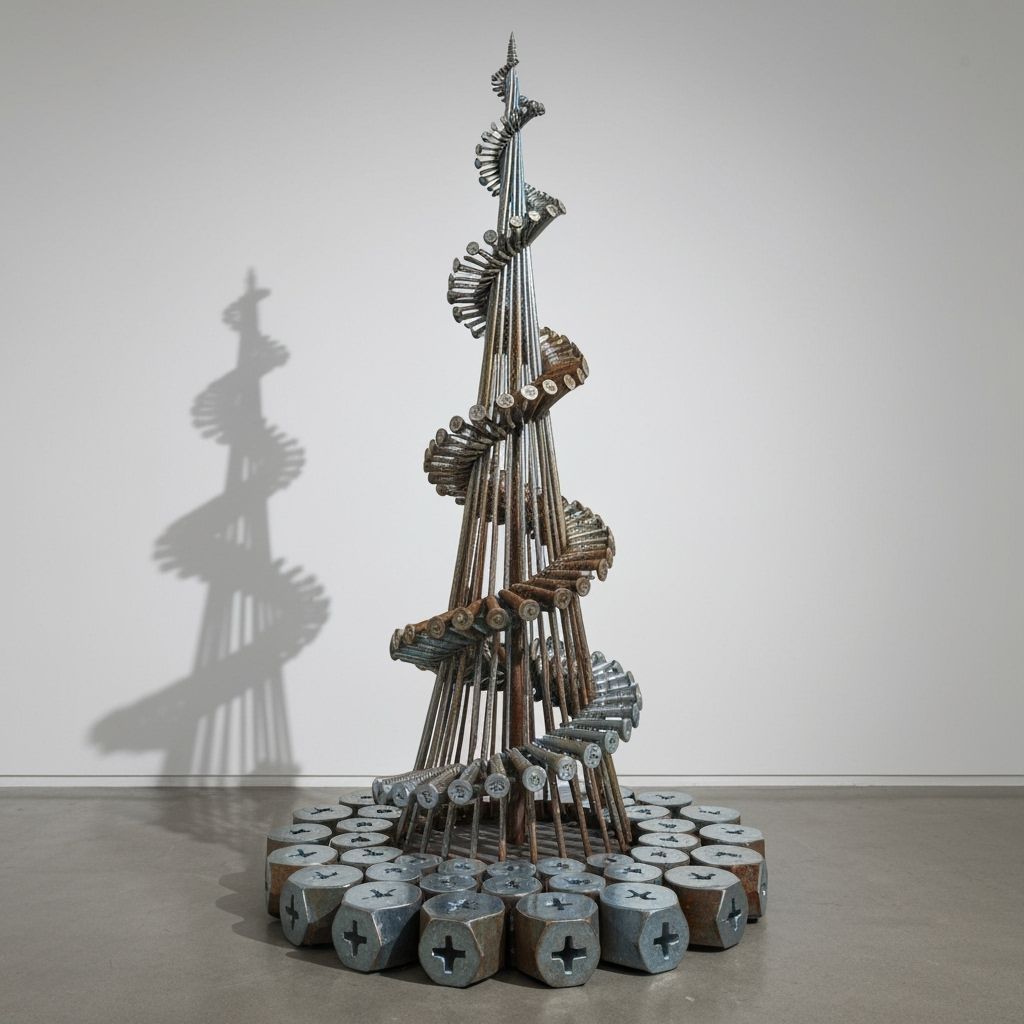 Hyperrealistic Metal Screw and Nail Sculpture