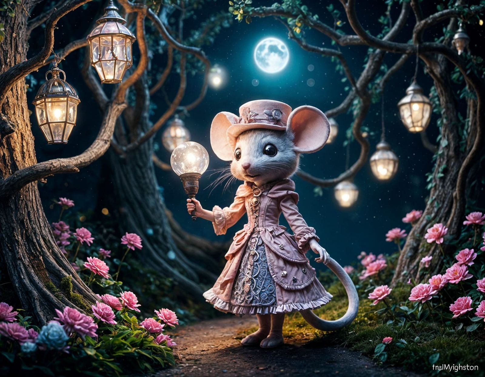 Mouse Detective in Enchanted Forest, Digital Art
