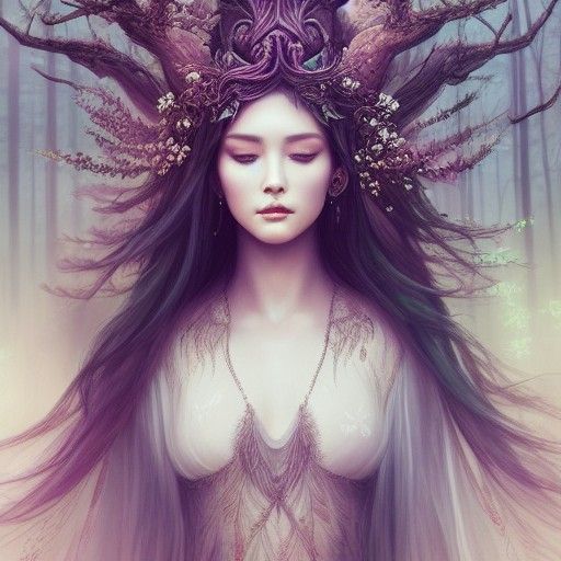 Ethereal Forest Goddess in Hyperdetailed Digital Painting