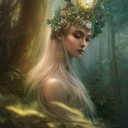 Ethereal Forest Goddess in Hyperdetailed Digital Painting