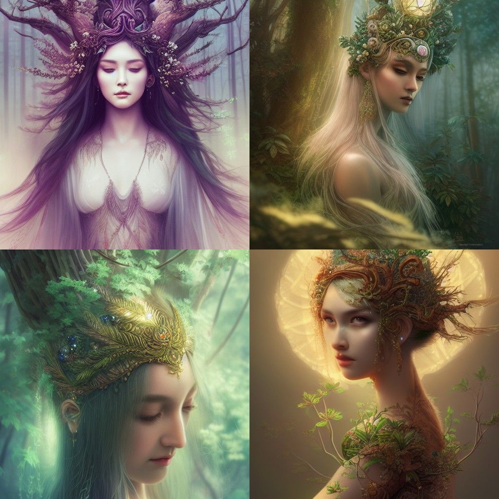 Ethereal Forest Goddess in Hyperdetailed Digital Painting