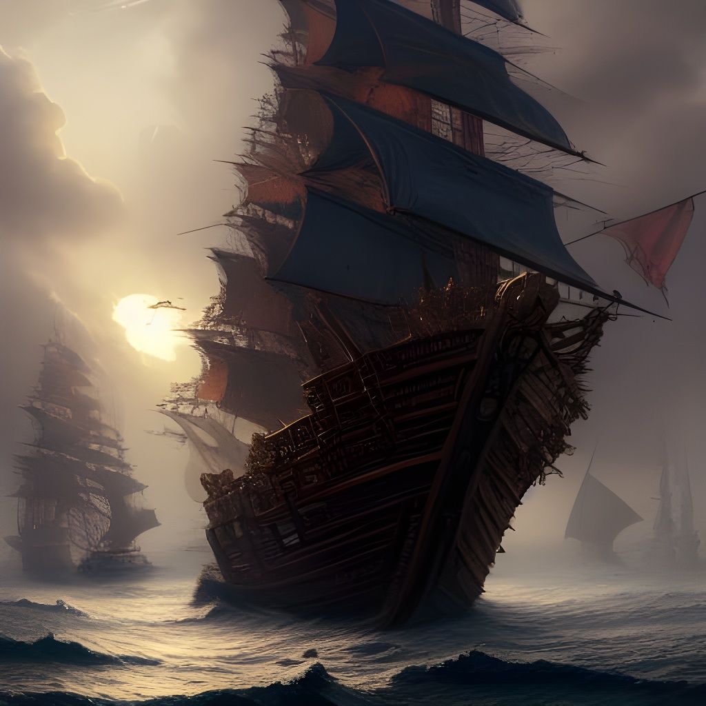 Pirate Ship Invasion in Wonderland: Renaissance Painting