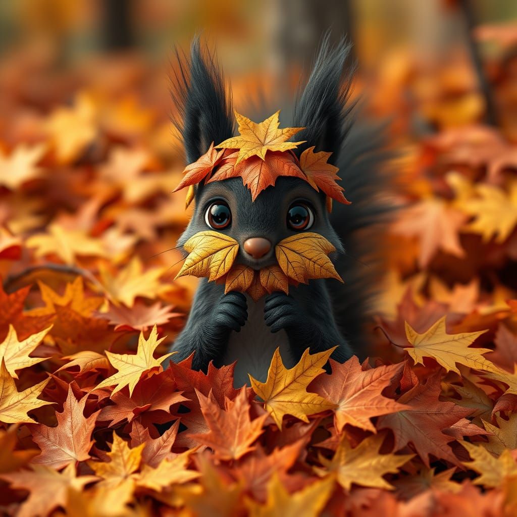 Silly squirrel in leaf disguise