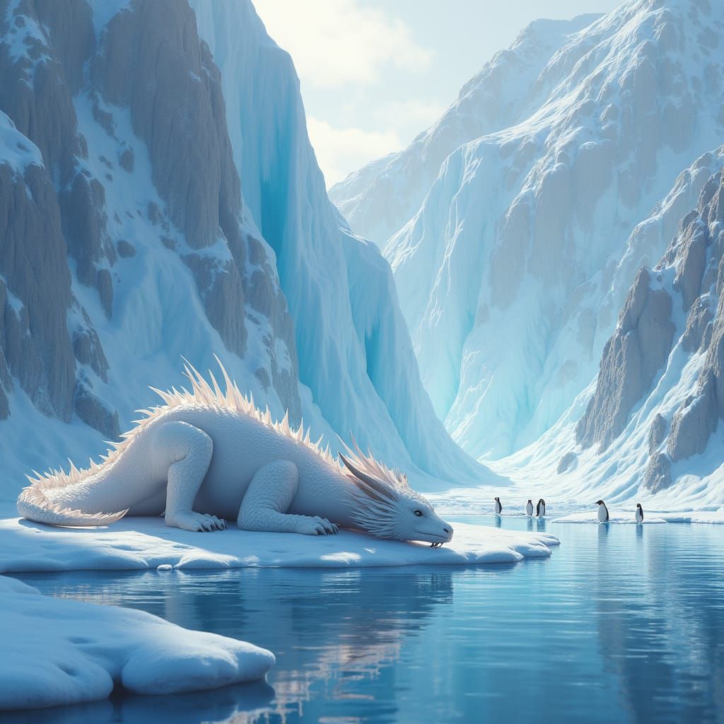 A detailed white and light blue dragon r