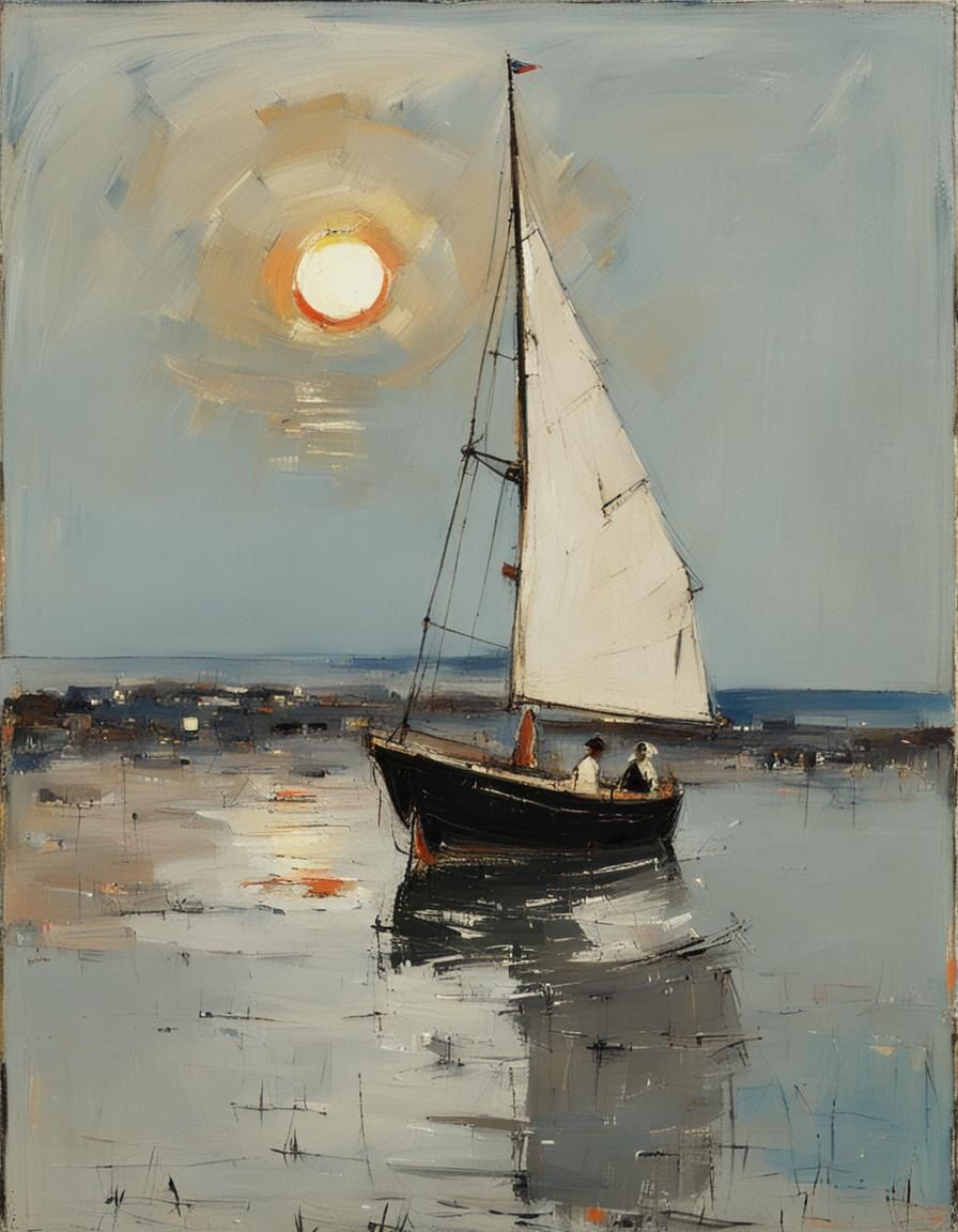 Sailboat at Sunset: Impressionistic Seascape