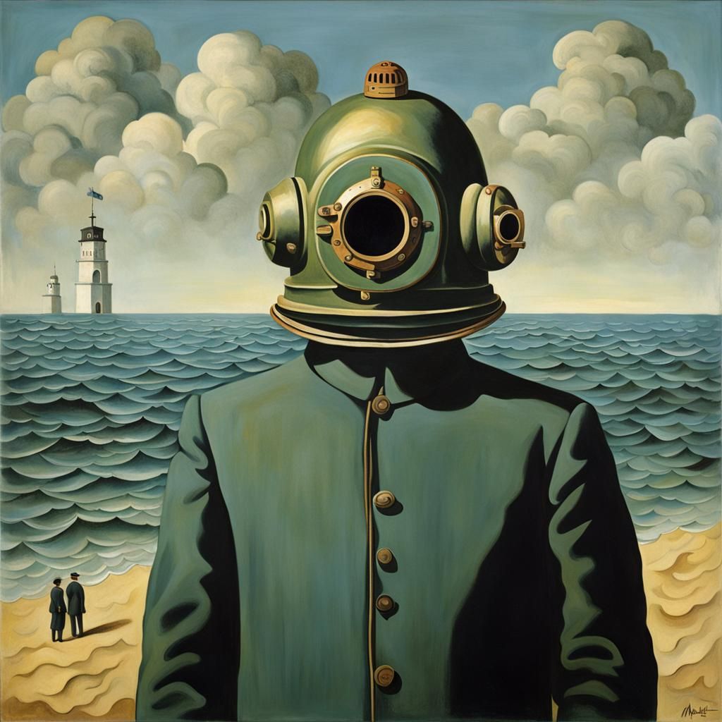 Man in Diving Helmet, Surrealist Style
