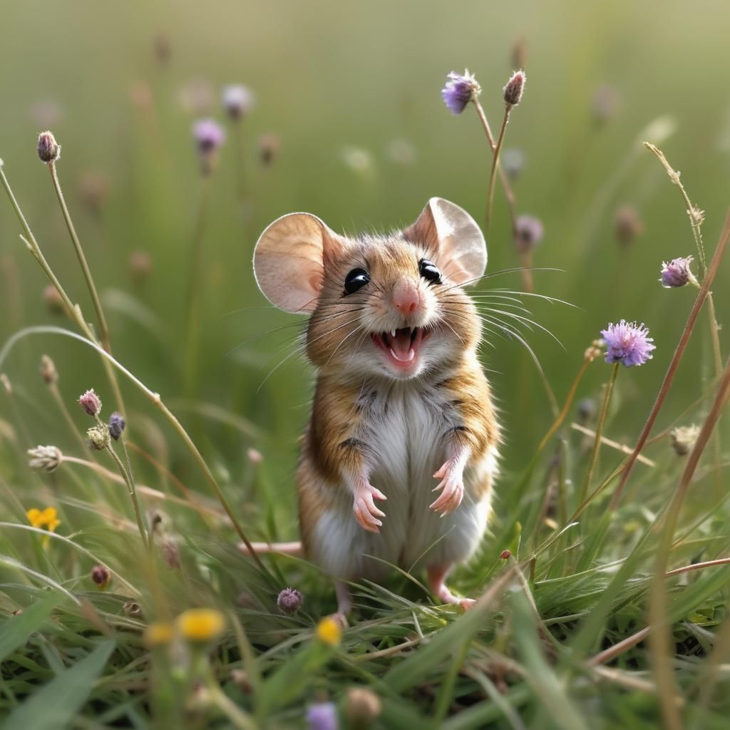 Whimsical Field Mouse with a Big Smile