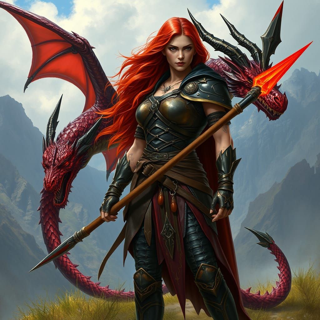 Flameheart Warrior and Dragon, Fantasy Realism Style