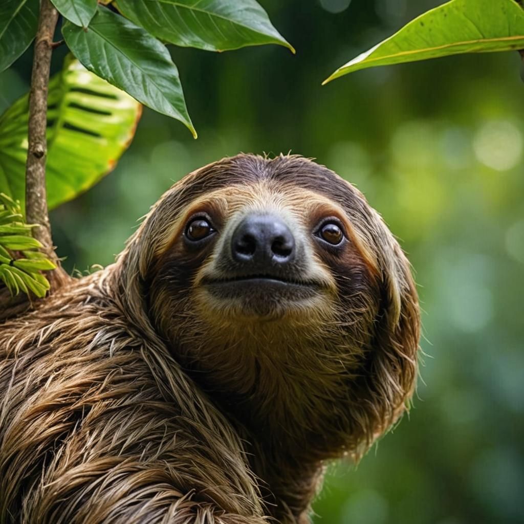 Sloth Peeking in Tropical Rainforest Wildlife Photography