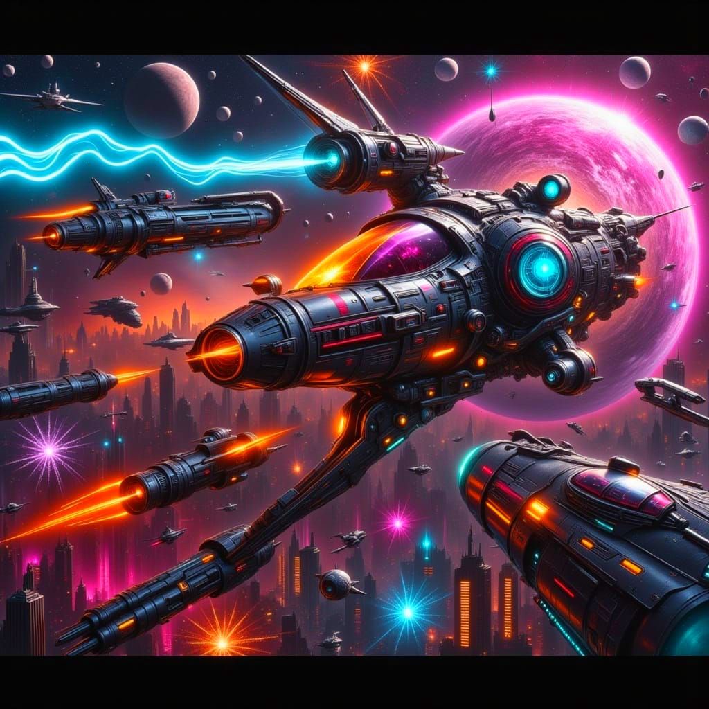 Stunning Space Dancer Amidst Futuristic Vessels