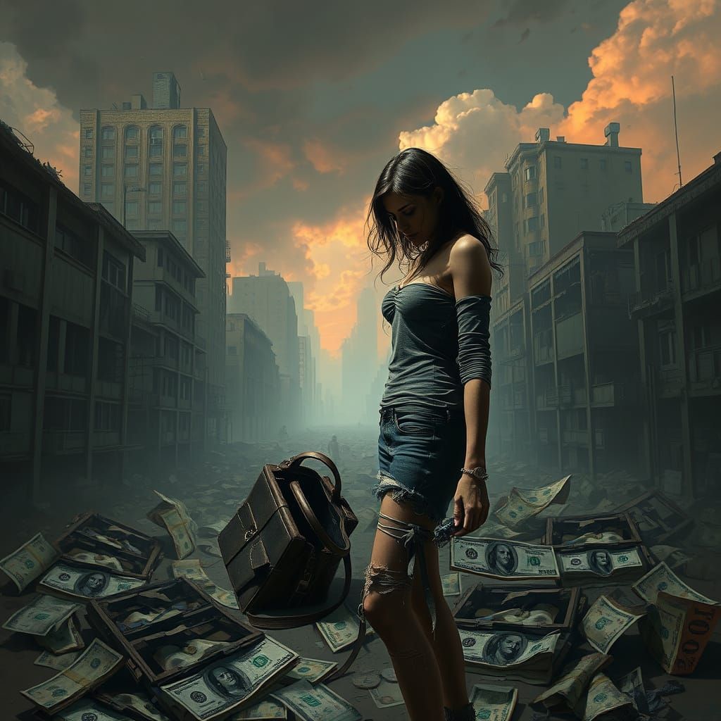 Dystopian Cityscape: Currency Ruins Nation