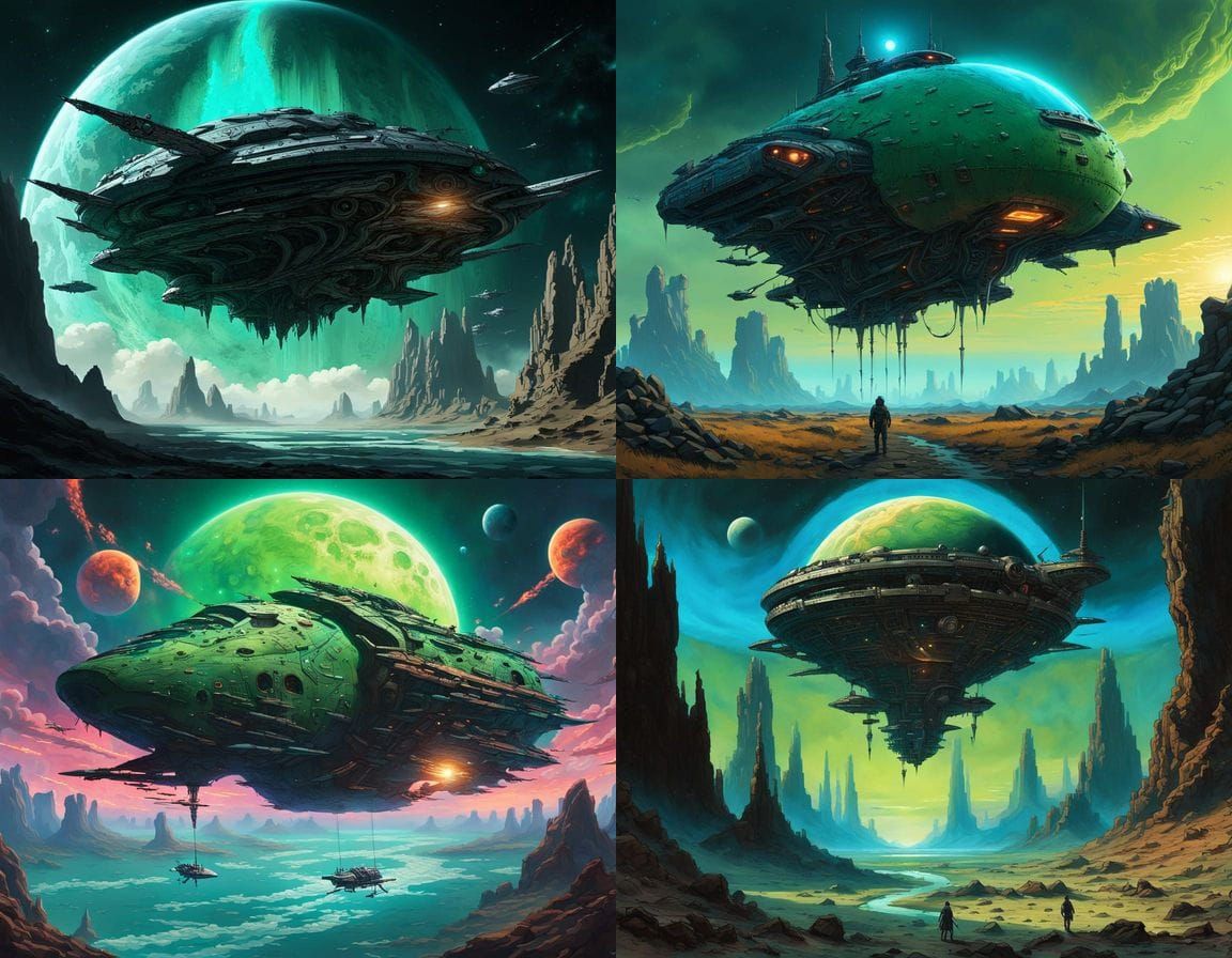 Futuristic Space Ship with Skull & Swords in Galactic Sci-Fi