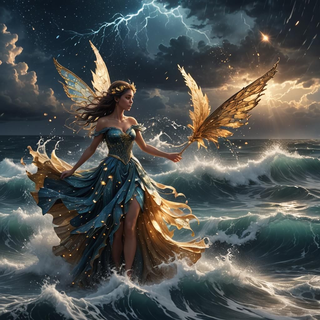 Ocean Fairy Casting Spell, Digital Art