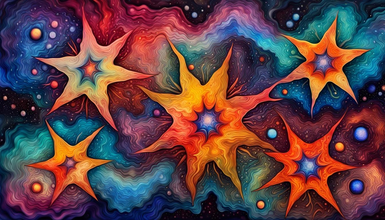 Psychedelic Cosmic Stars in Alcohol Ink Painting