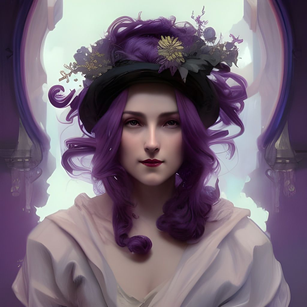Edwardian Lady Portrait with Purple Hair in Digital Art Styl...
