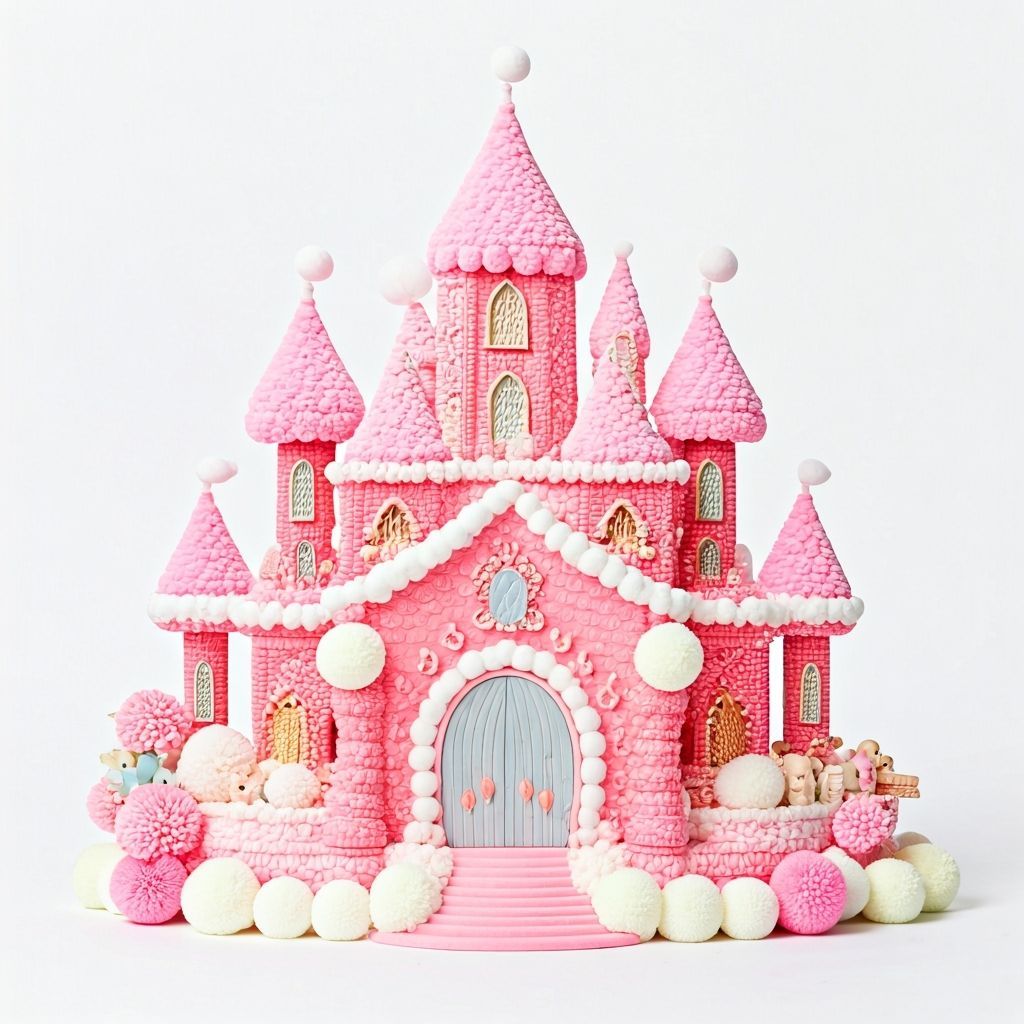 Whimsical Pom Pom Palace in Surrealist Style