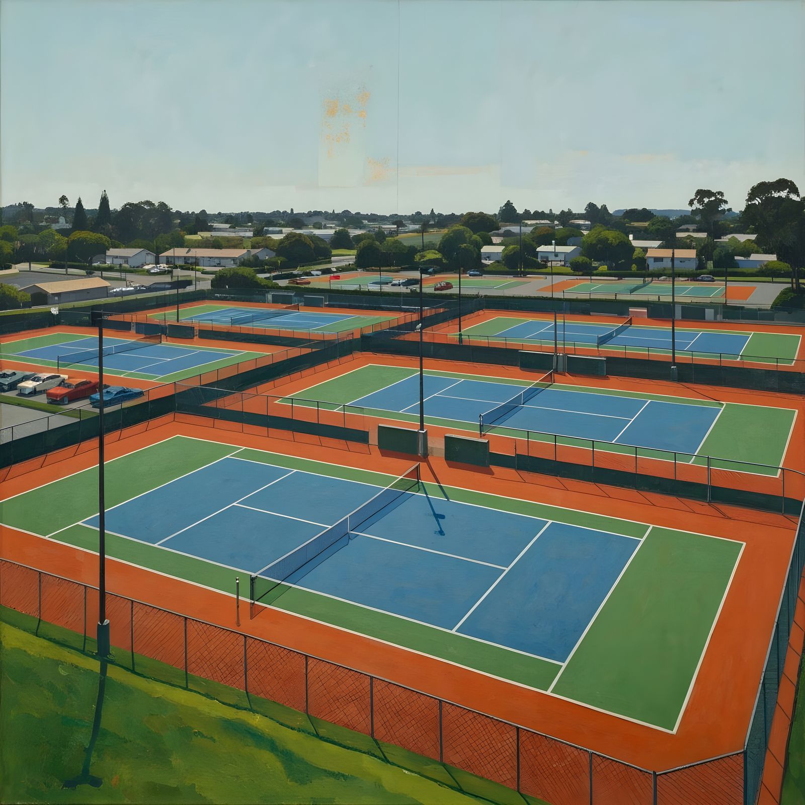 Geometric Tennis Courts in Diebenkorn Style