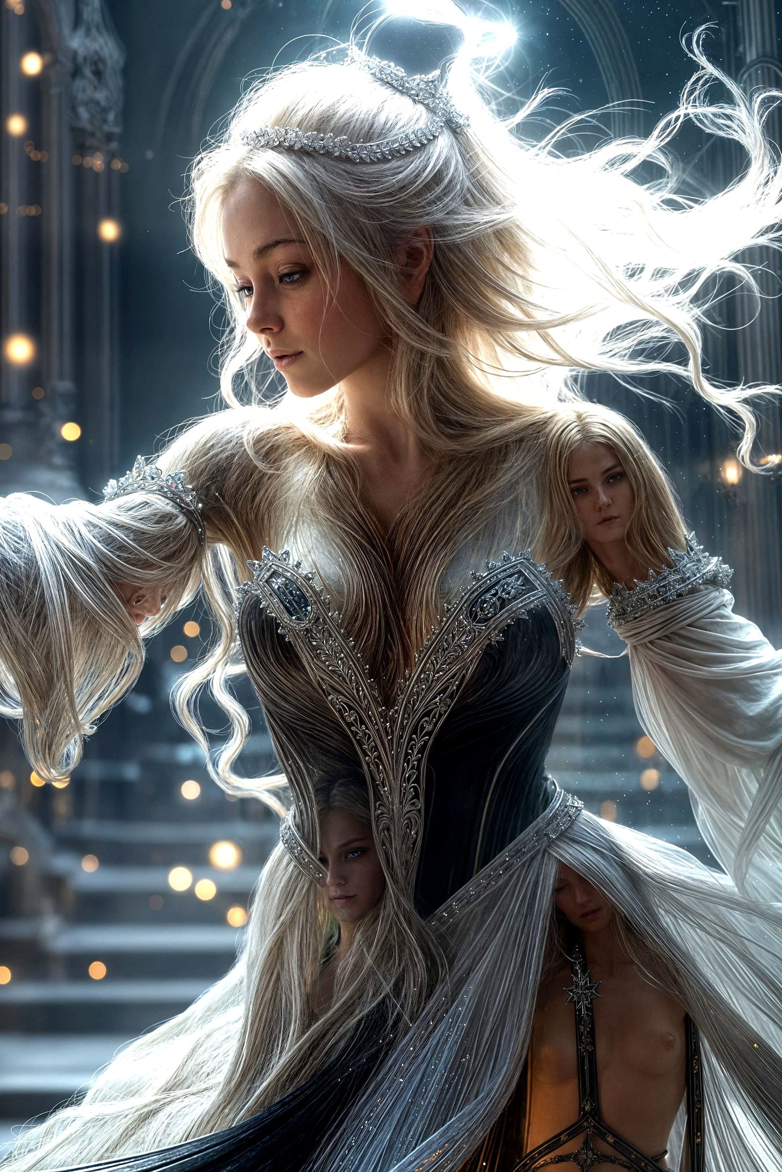 Blonde Woman on Crystal Throne in Cathedral