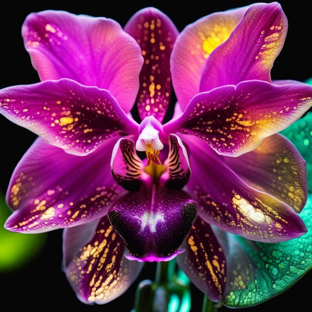Bioluminescent Orchid in HDR Closeup Photography