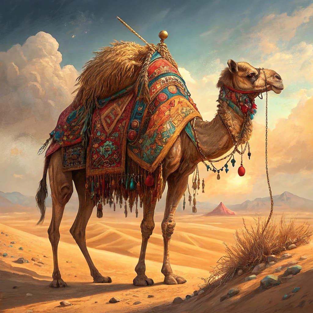 A Camel Overloaded with Textiles and Ornaments Teeters on th...