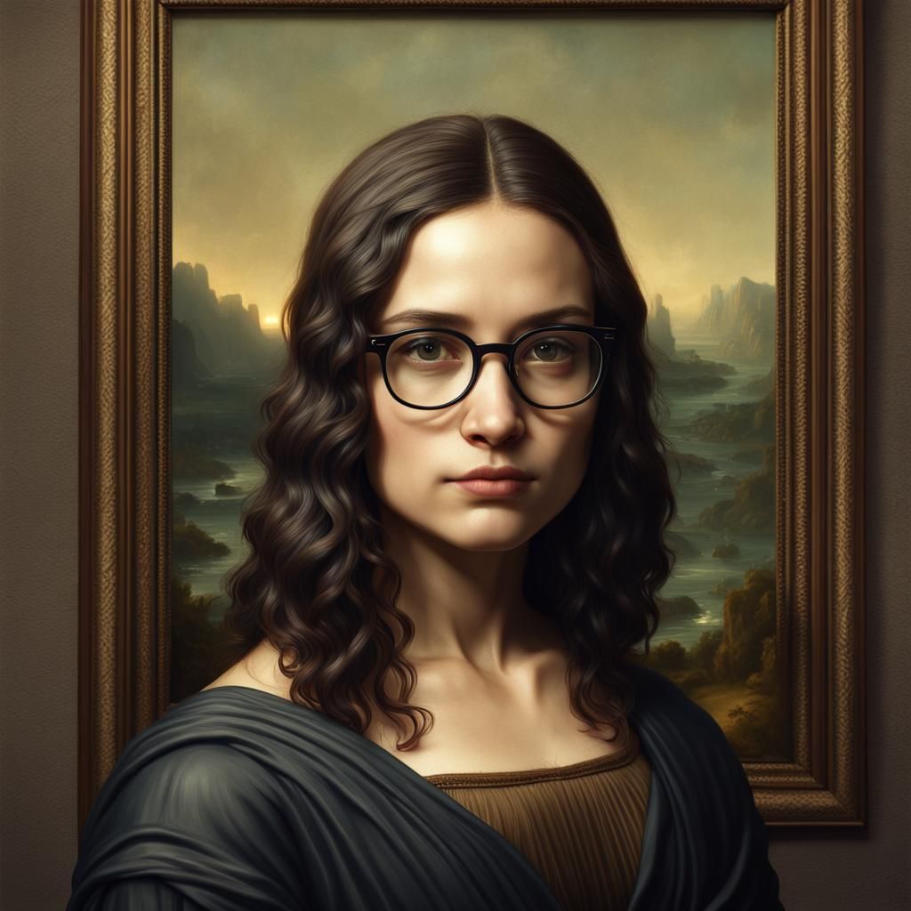 Modern Mona Lisa with Glasses in 8k