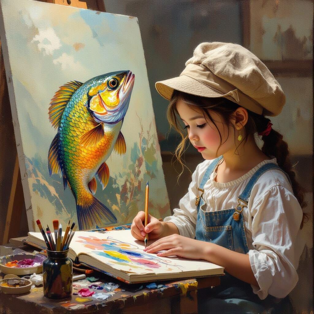 Artist Paints Detailed Murrel Fish with Impressionist Flair