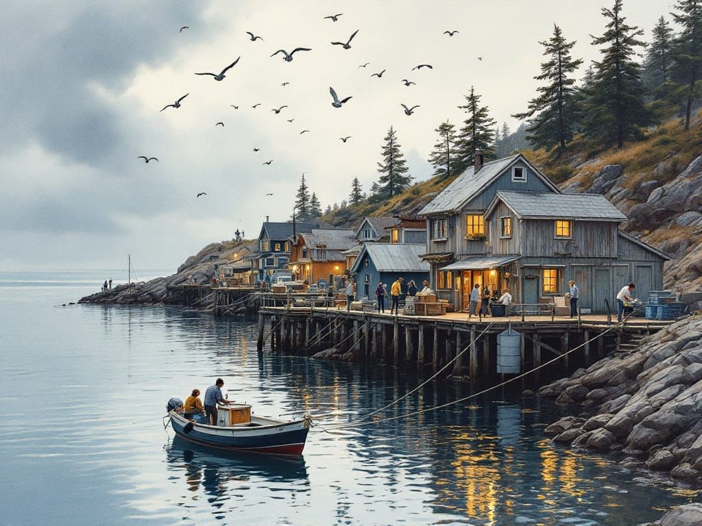 Tranquil Coastal Scene in Watercolor