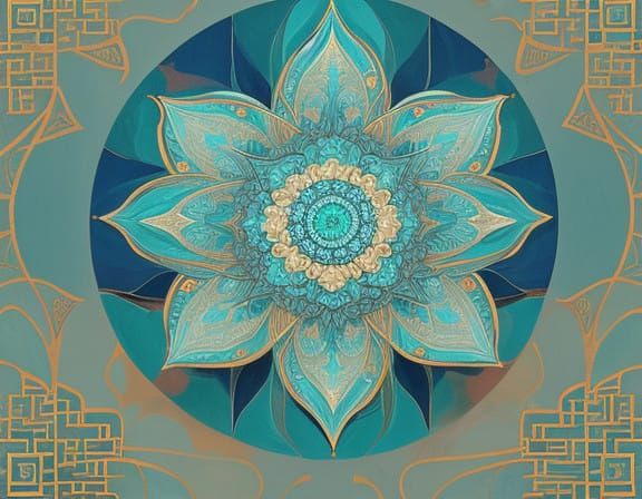 Ethereal Lotus Blooms Amidst Deco Geometry