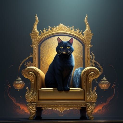 Majestic Feline Throne in Vibrant, Hyperrealistic Style