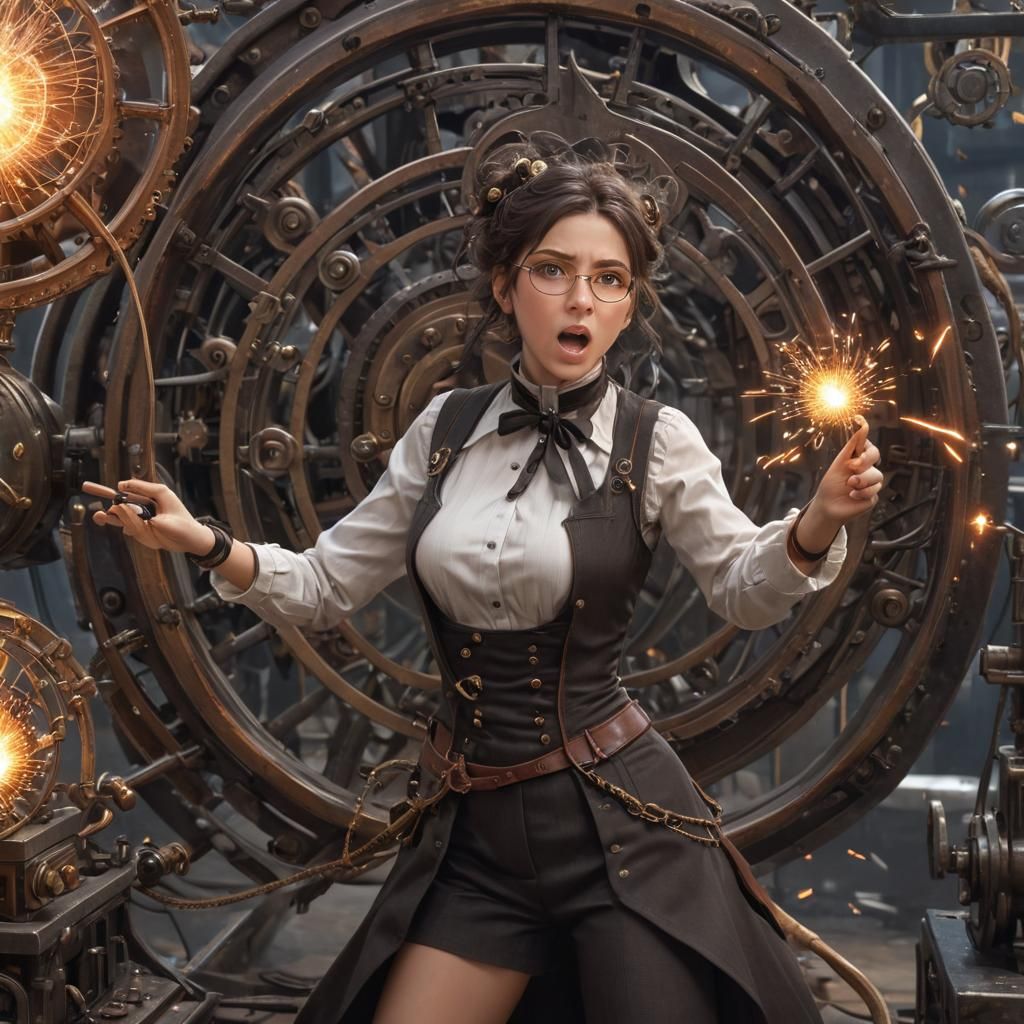 Steampunk Lab: Scientist Battles Time Vortex Machine