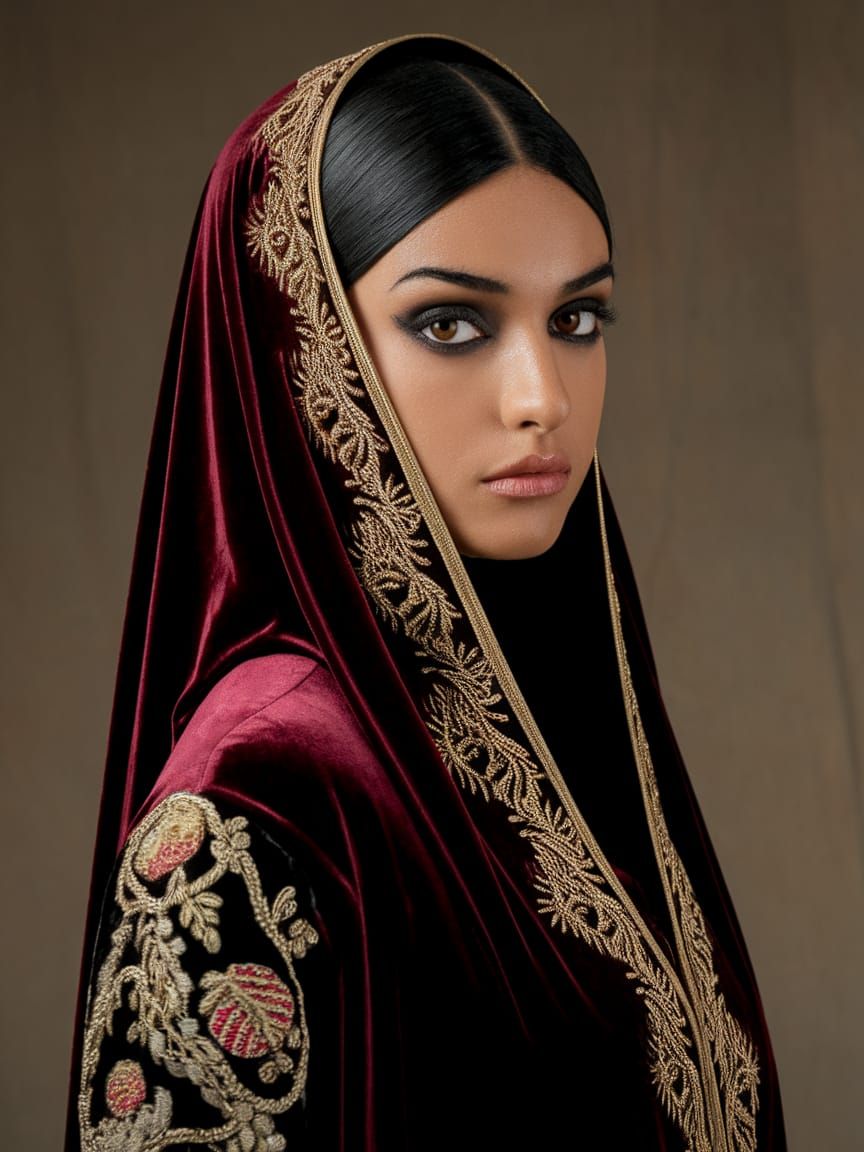 A Regal Young Palestinian Woman in Ottoman-Inspired Attire