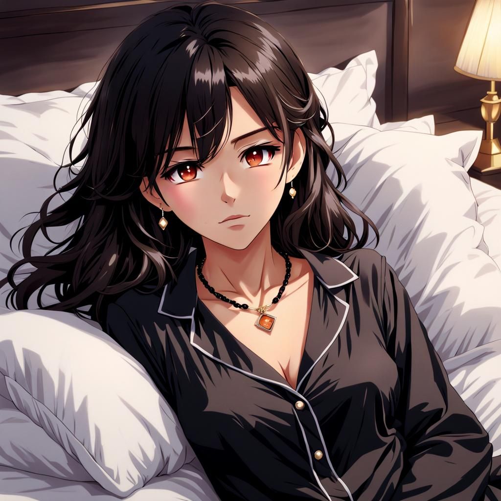 Beautiful Woman with Cold in Anime Style