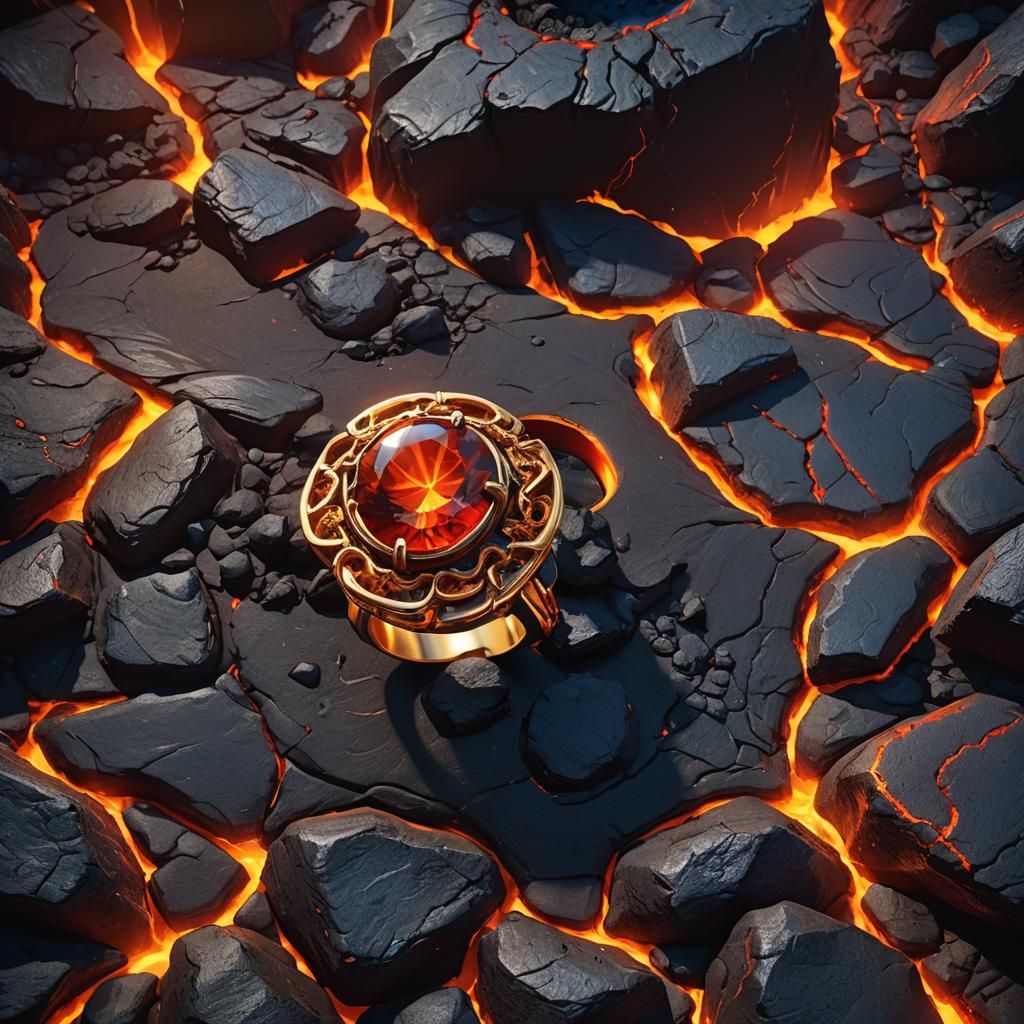 Gold Ring Floating Above Lava Forge