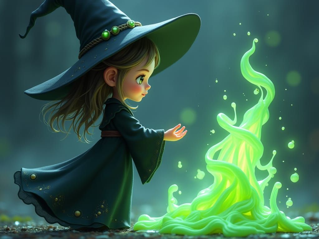 Anime Witch Animates Glowing Slime in 3D Style