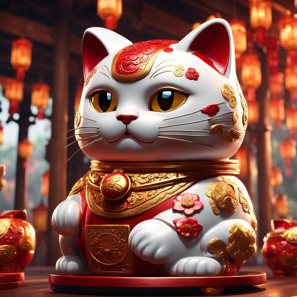 Golden Maneki Neko Lucky Cat: Digital Art