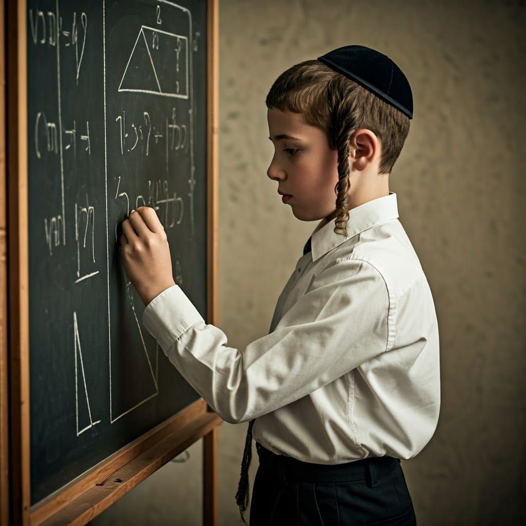 Boy in Kippah Writes Math on Chalkboard: Cinematic