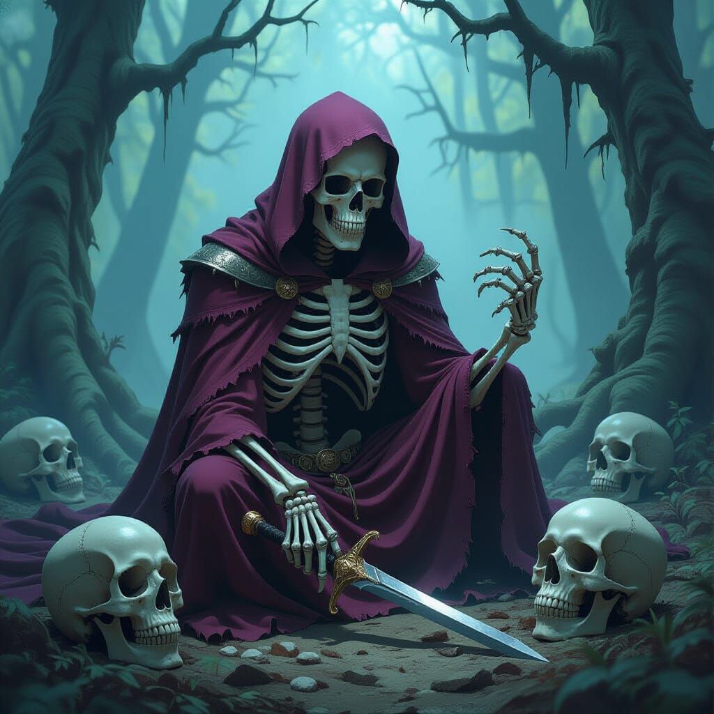 Haunting Skeleton Art in Heavy Metal Style