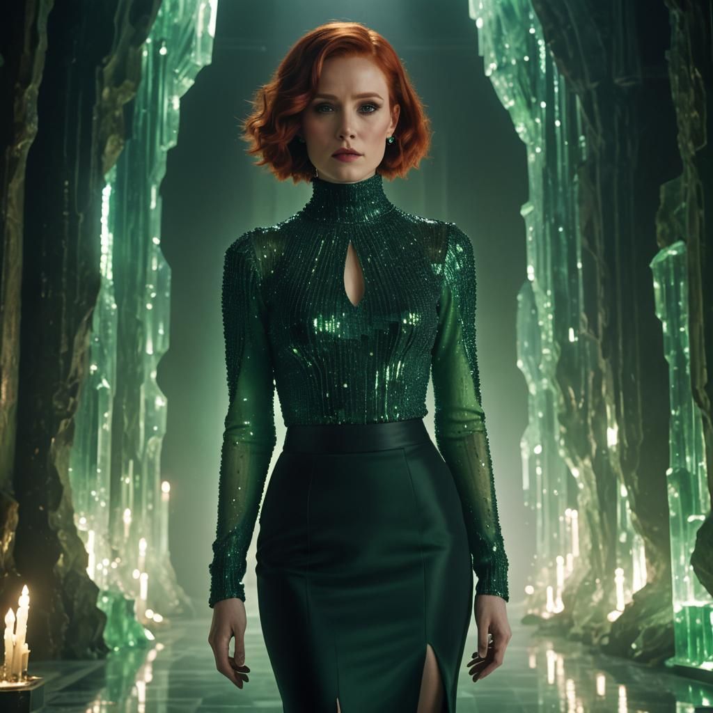 Woman in Crystalline Dress in Grand Ballroom